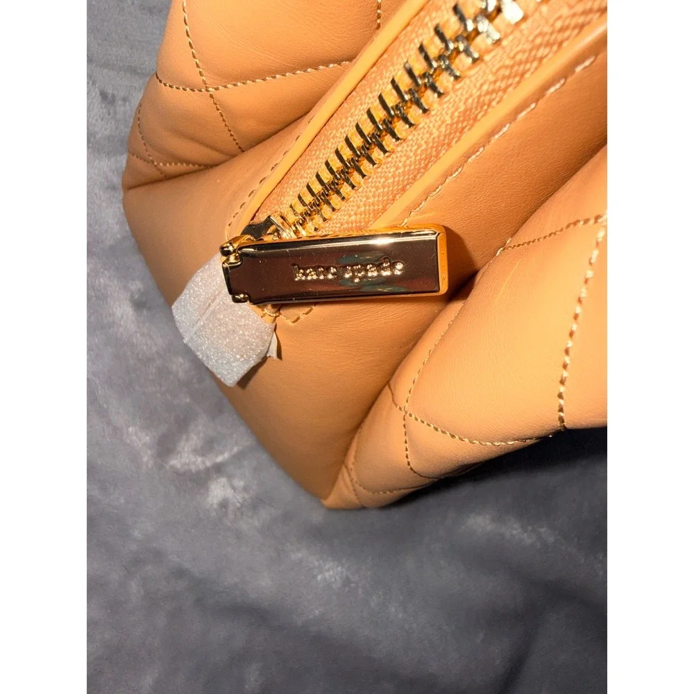 Kate Spade New York Quilted Leather Satchel Apricot Tan Gold Hardware